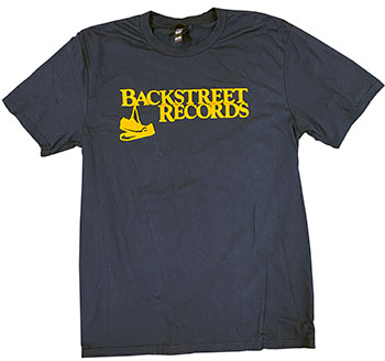Backstreet Records T-shirt: Classic Logo (gold on navy)